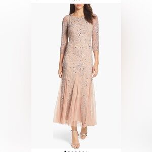 Illusion sleeve beaded A-Line Gown